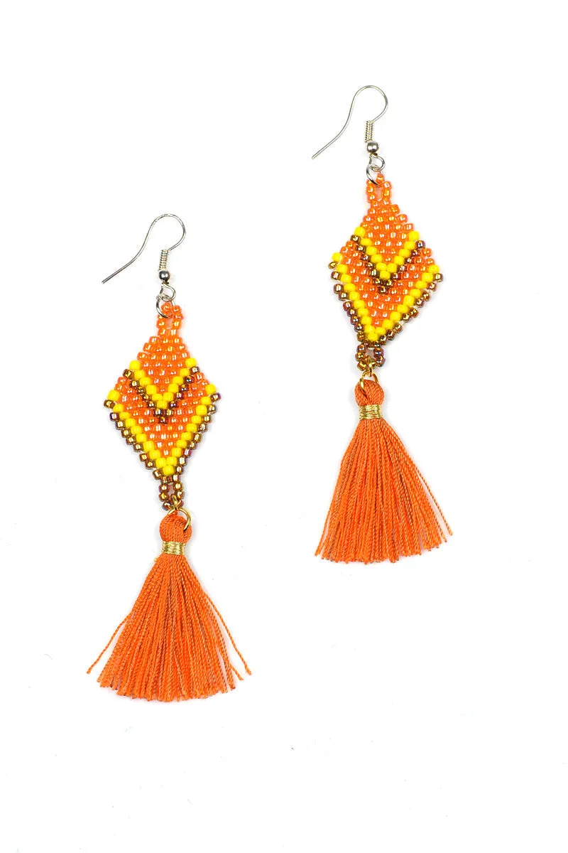 Beaded Diamond Tassel Earrings