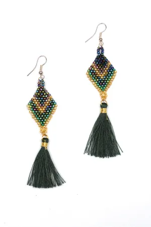 Beaded Diamond Tassel Earrings