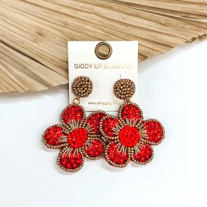 Beaded Flower Earrings in Red