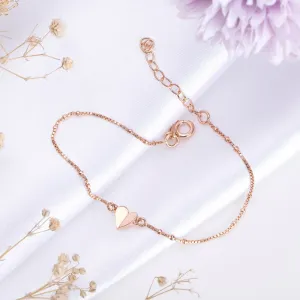 Beaded Heart Rose Gold Plated 925 Sterling Silver Chain Bracelet