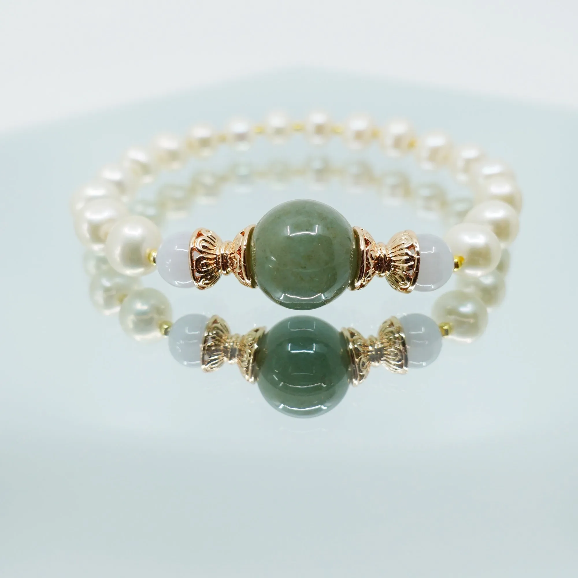 Beaded Jadeite and Pearl Bracelet 16cm