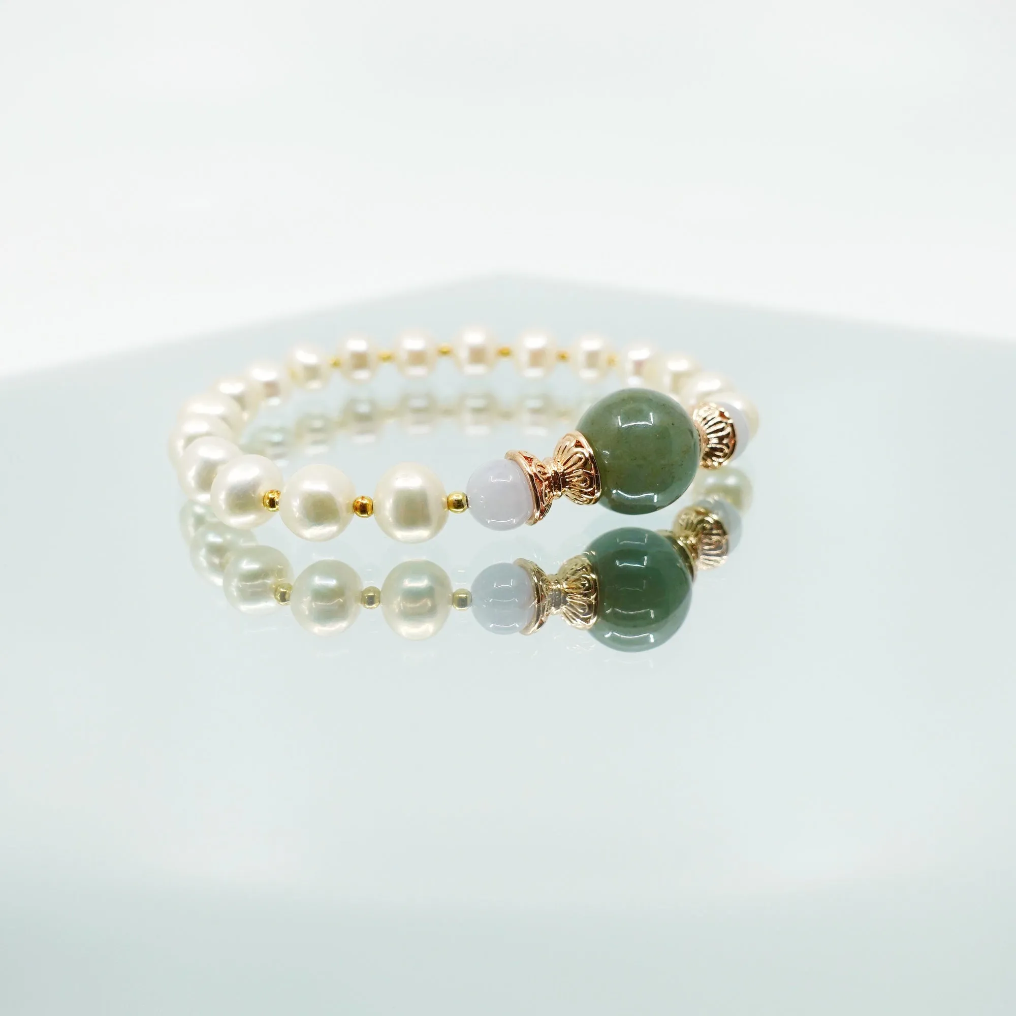 Beaded Jadeite and Pearl Bracelet 16cm