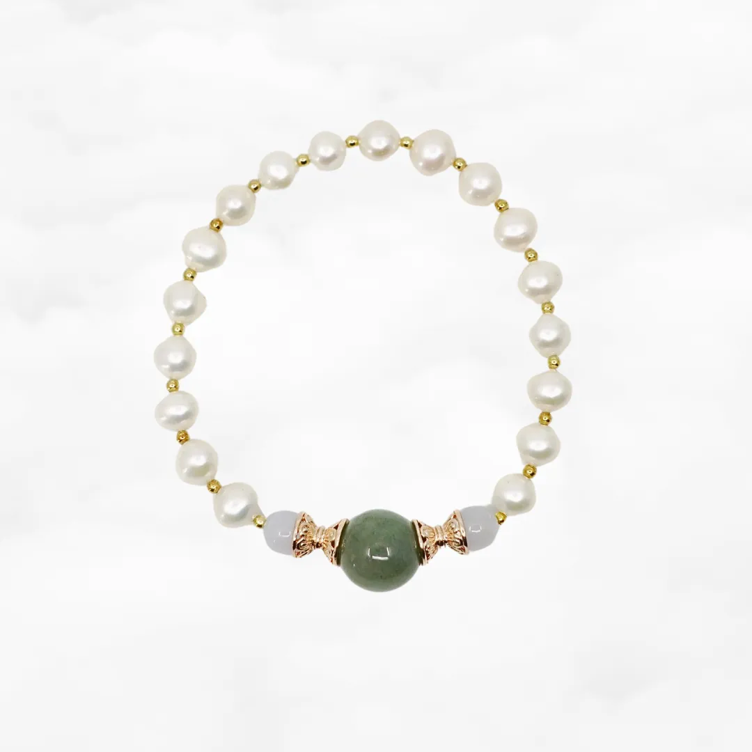 Beaded Jadeite and Pearl Bracelet 16cm