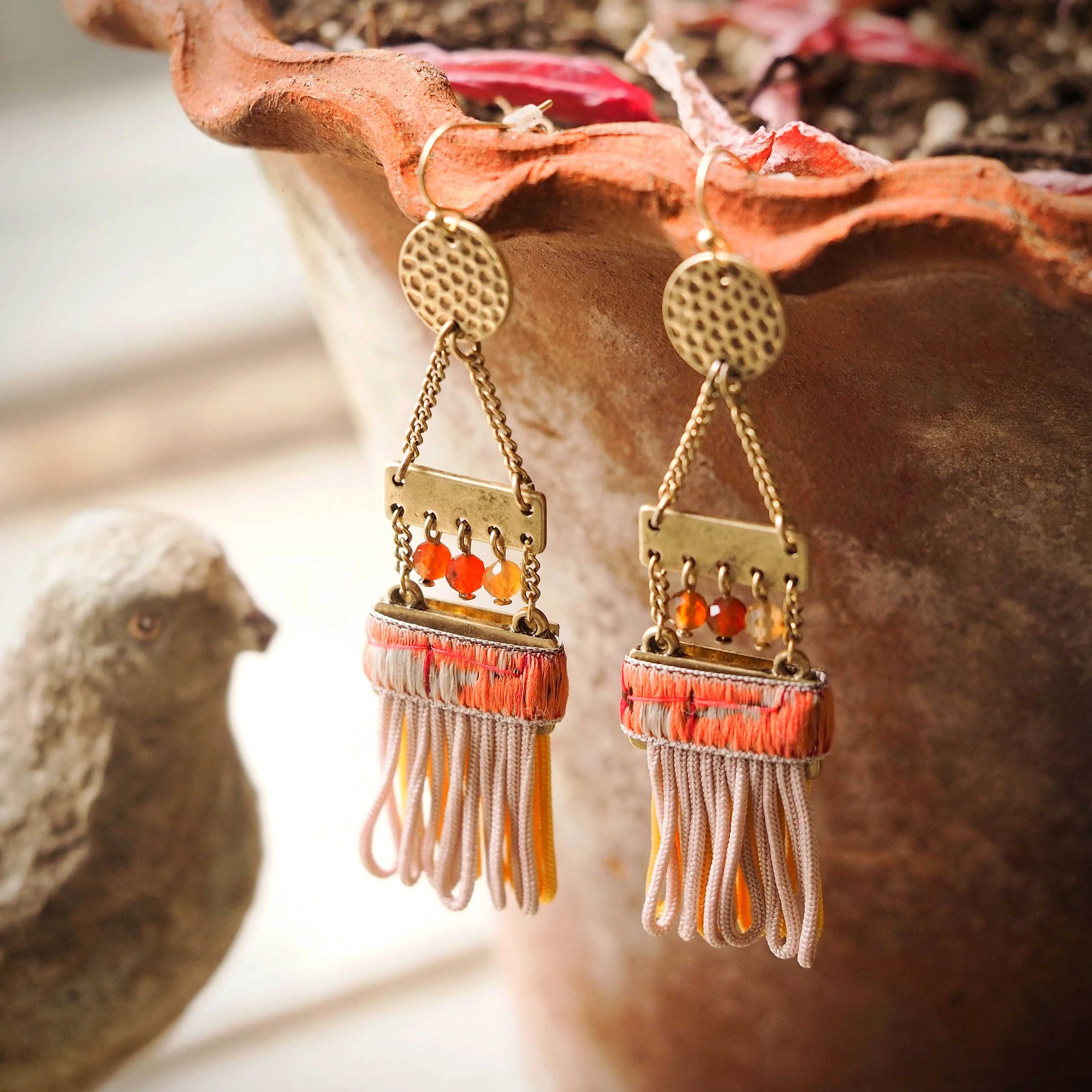 Beaded Ladder Earrings With Tassels