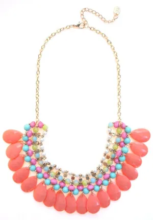 Beaded Layered Teardrop Necklace- Peach