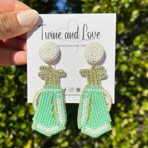 Beaded Mint Golf Bag Earrings