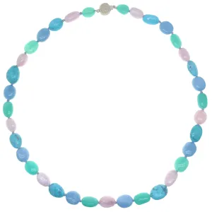 Beaded Nuggets Pink Opal, Turquoise, Chalcedony and Chrysoprase Necklace