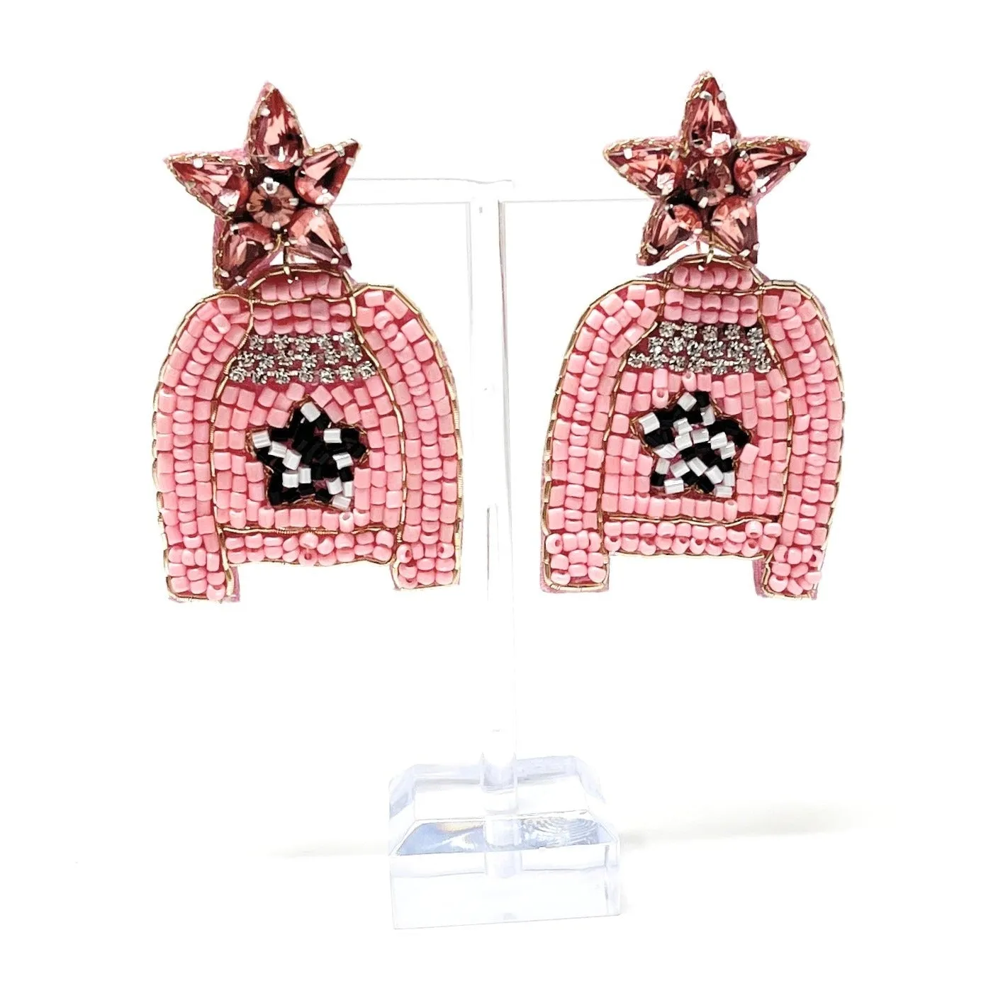 Beaded Pink Cowgirl Jacket Earrings