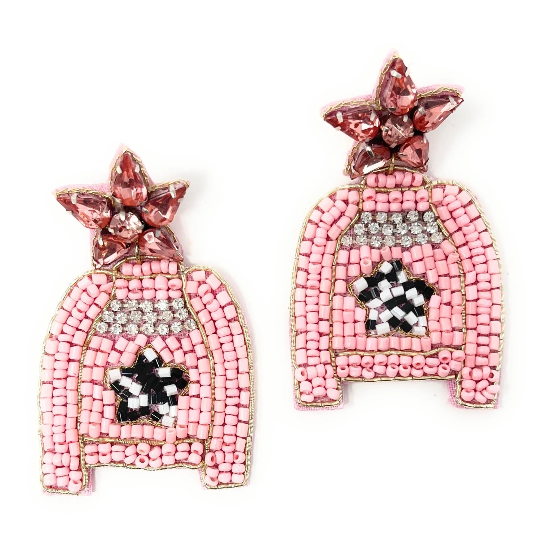 Beaded Pink Cowgirl Jacket Earrings