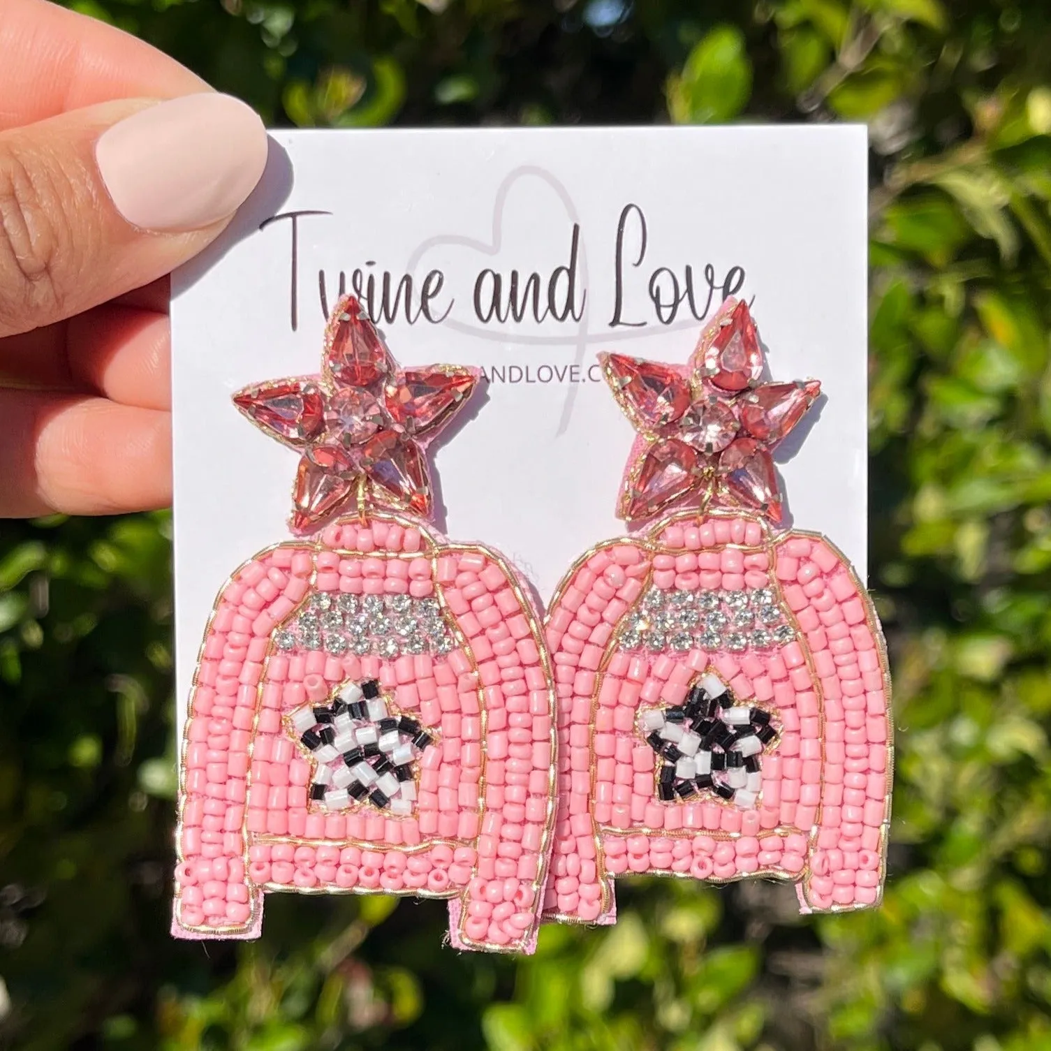 Beaded Pink Cowgirl Jacket Earrings