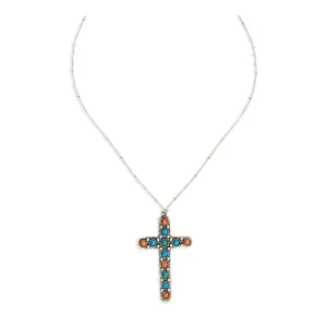 Beaded Stones Cross Necklace