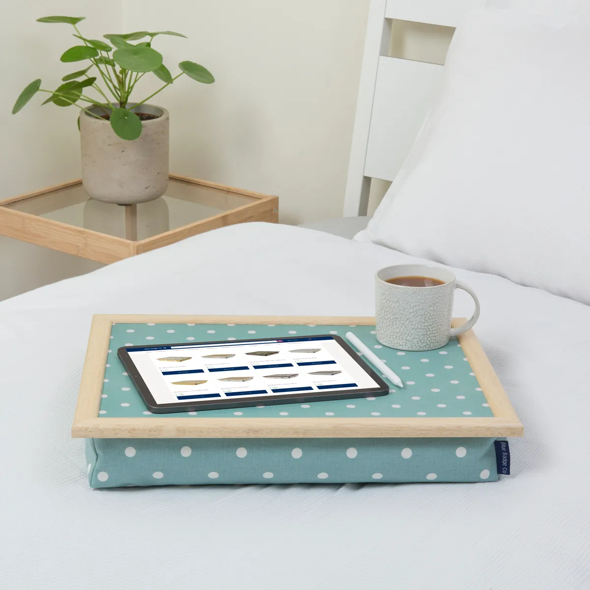 Bean Bag Cushioned Lap Tray in Aqua Marine Spotty