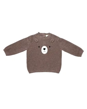 Bear Emb Knit Baby Pullover Sweater Cafe Latte