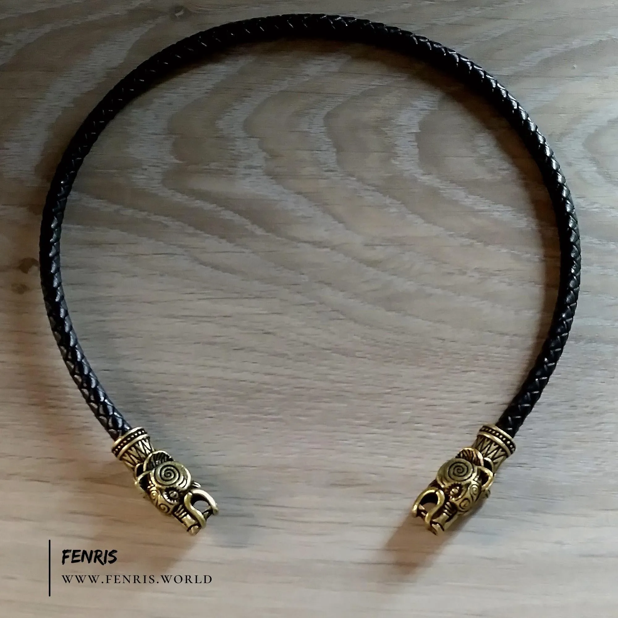 Bear Torc Bronze Black Leather Norse Viking Style | Fenris