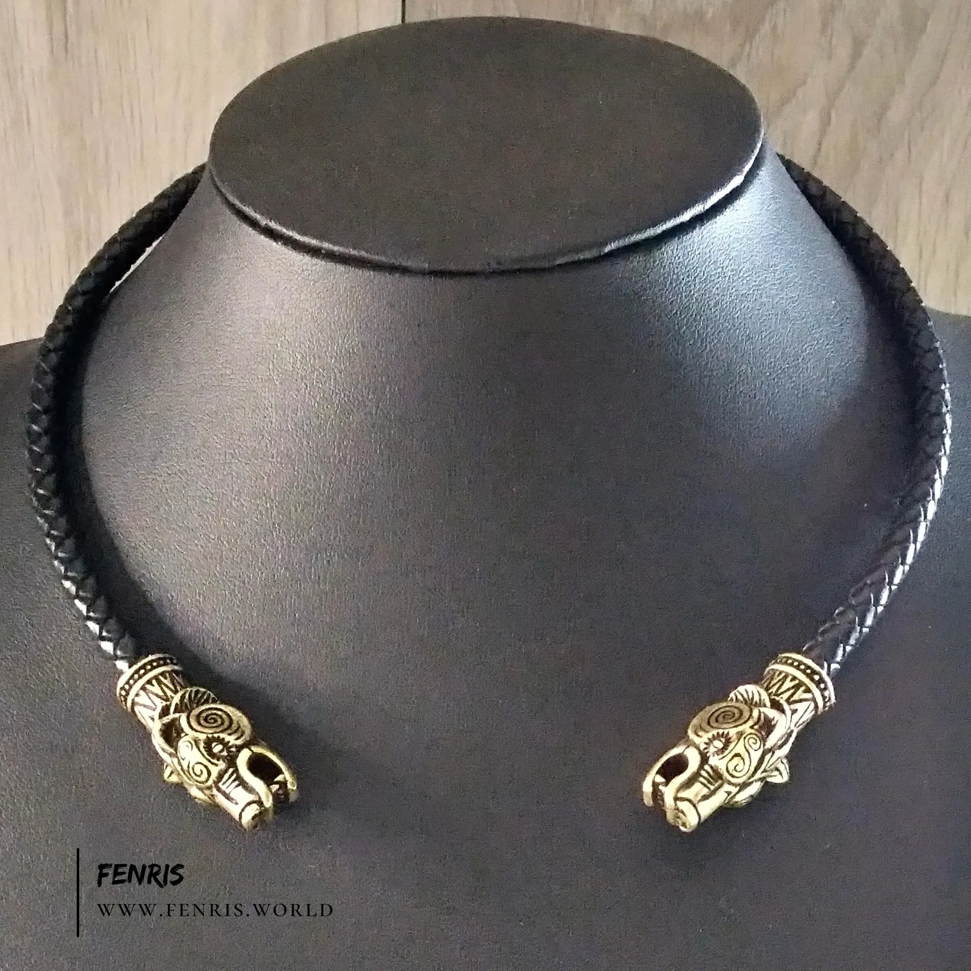 Bear Torc Bronze Black Leather Norse Viking Style | Fenris