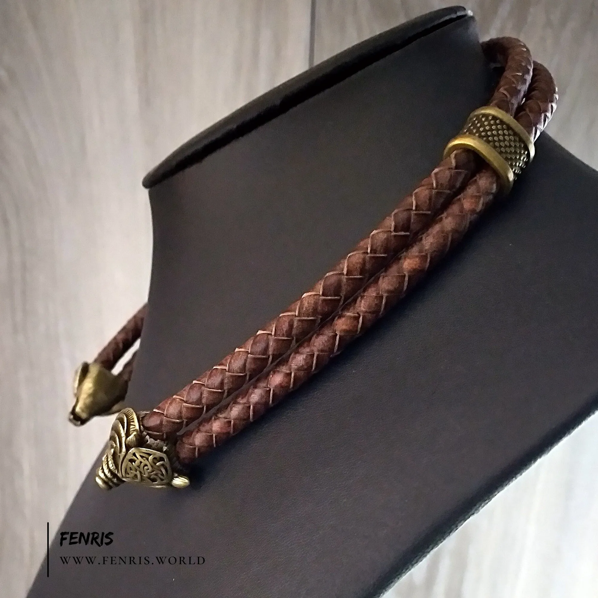 Bear Torc Bronze Brown Leather Double Band | Fenris