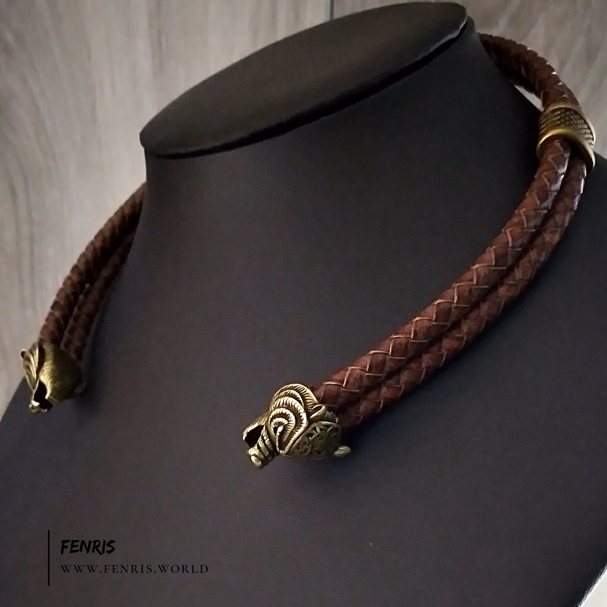 Bear Torc Bronze Brown Leather Double Band | Fenris