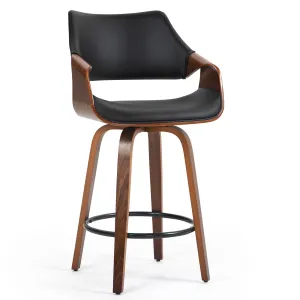 Beasley Black Faux Leather Counter Stool with Walnut Wood Legs