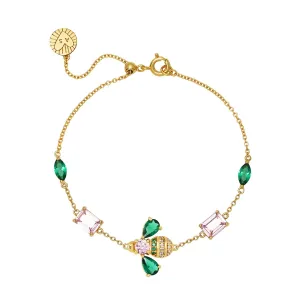 Beatrice Jewelled Bee Chain Bracelet Blush Pink, Emerald Green and Gold