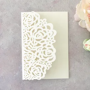 Beatrice Laser Cut Pocket Invitation in Pearlised Ivory