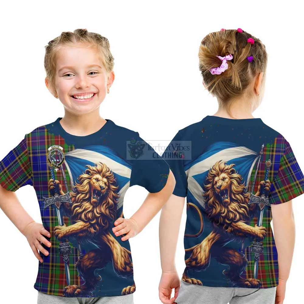 Beattie (Beatty) Tartan Family Crest Kid T-Shirt with Scottish Majestic Lion