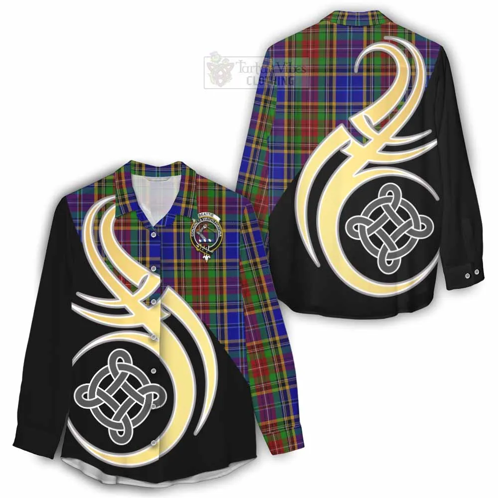 Beattie (Beatty) Tartan Women's Casual Shirt with Family Crest and Celtic Symbol Style