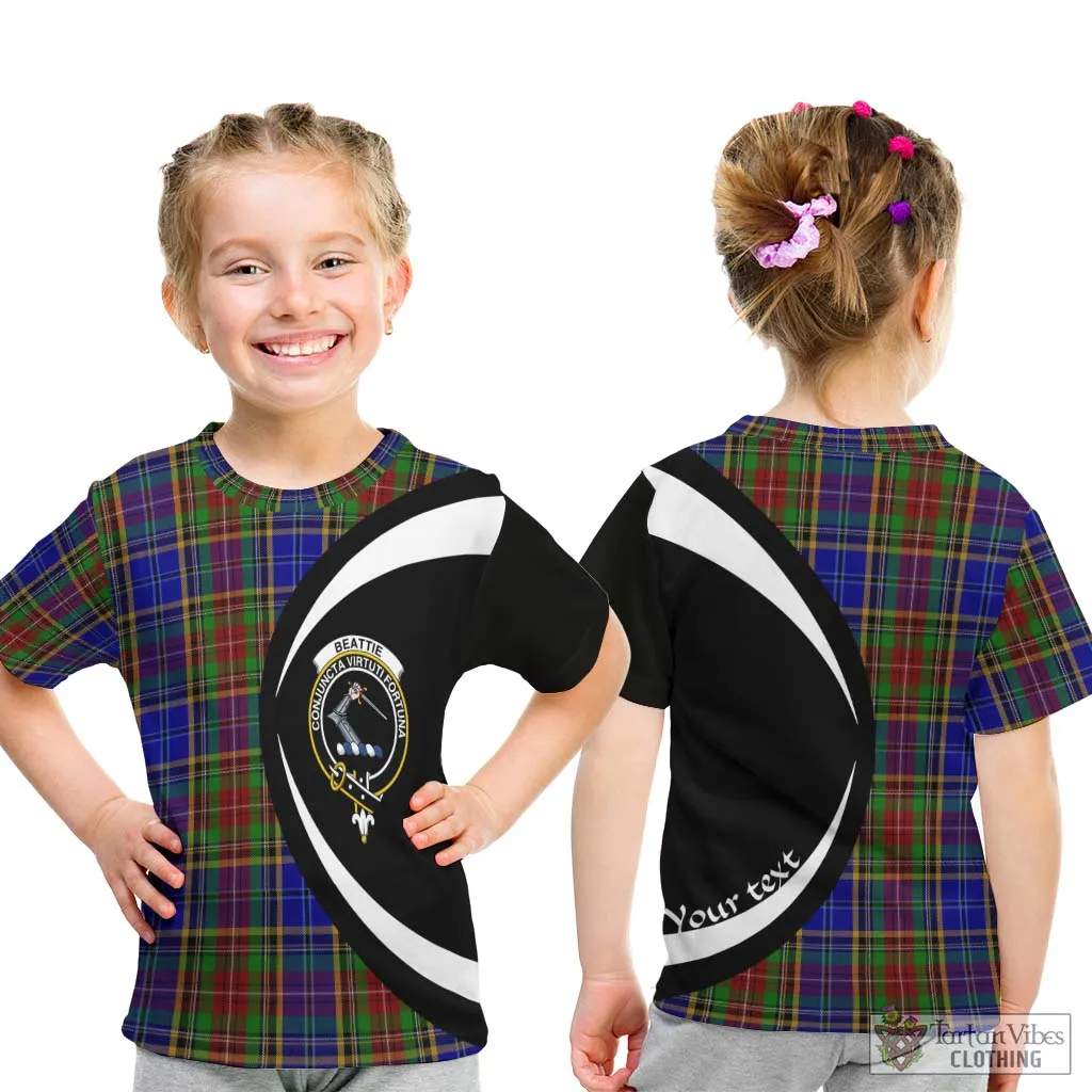 Beattie Tartan Kid T-Shirt with Family Crest Circle Style