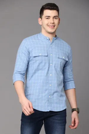 Beau Blue Check Shirt with Double Pocket