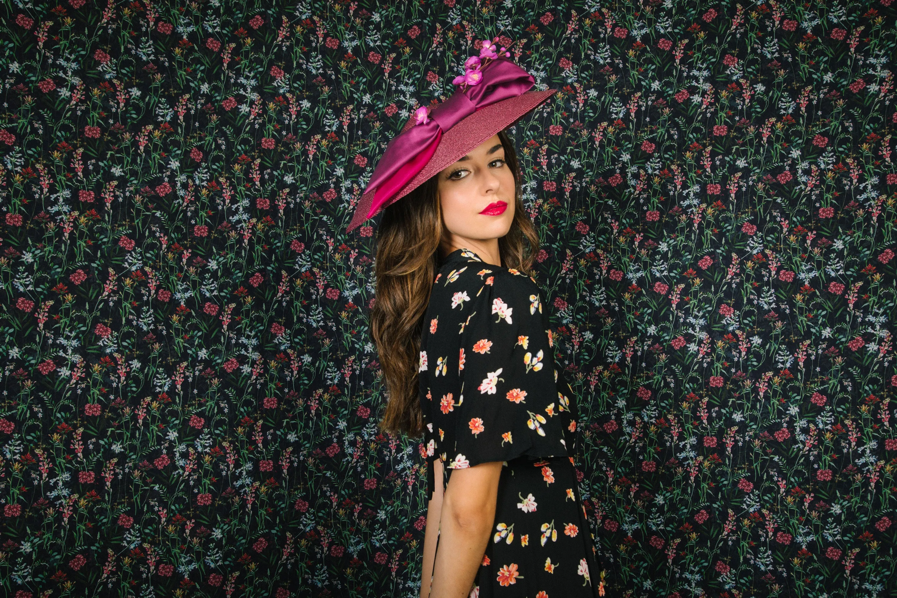 Beau Purple: Plum Picture Hat with Bow and Blossom