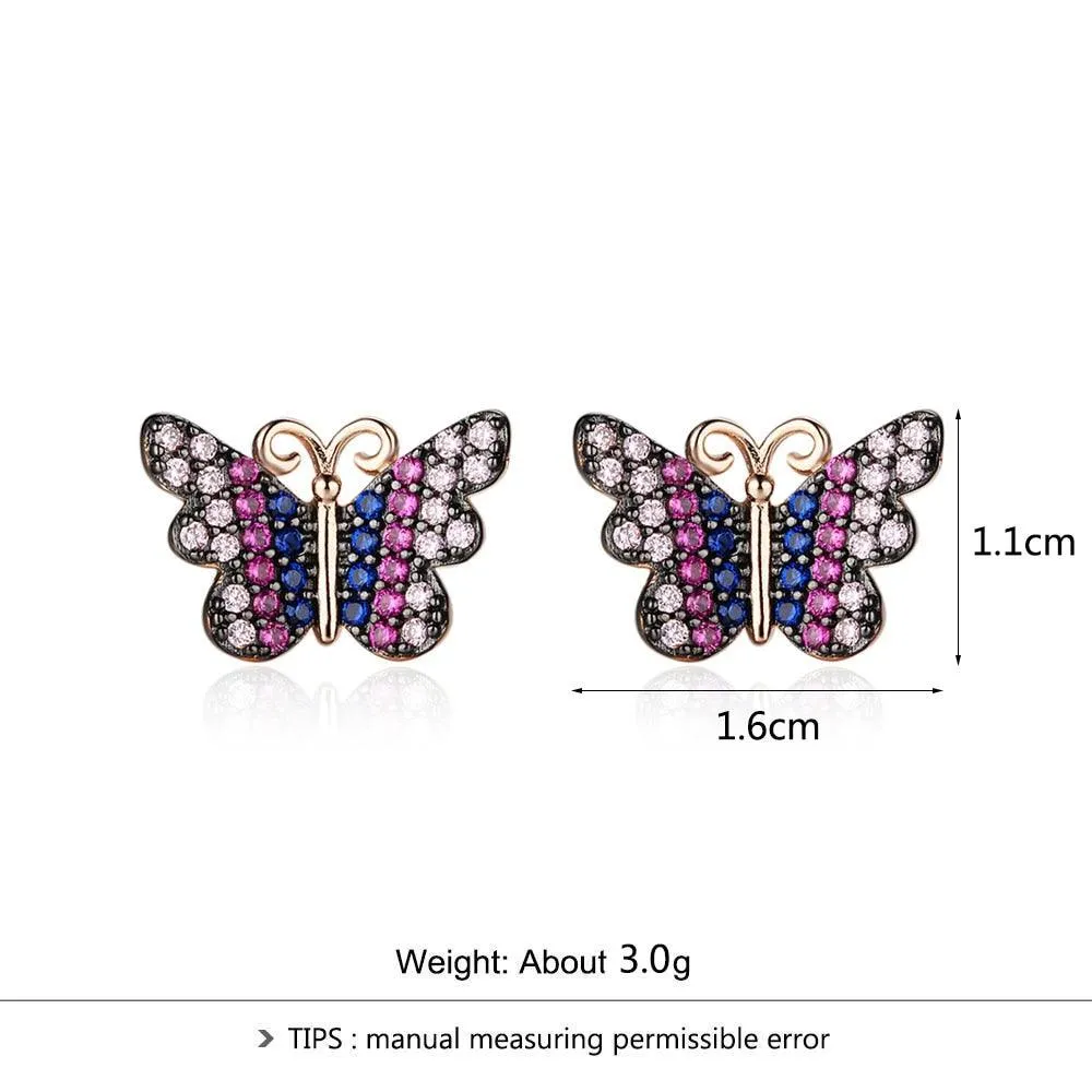 Beautiful 925 Silver Pink Butterfly Stud Earrings Fashion Party