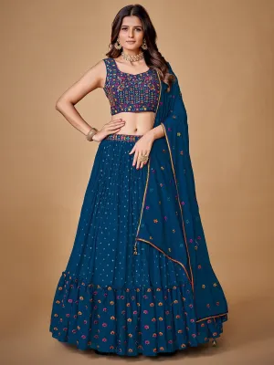 Beautiful Blue Color Fancy Silk With Embroidery Sequins Work Charming Lehenga Choli |Engagement Wear