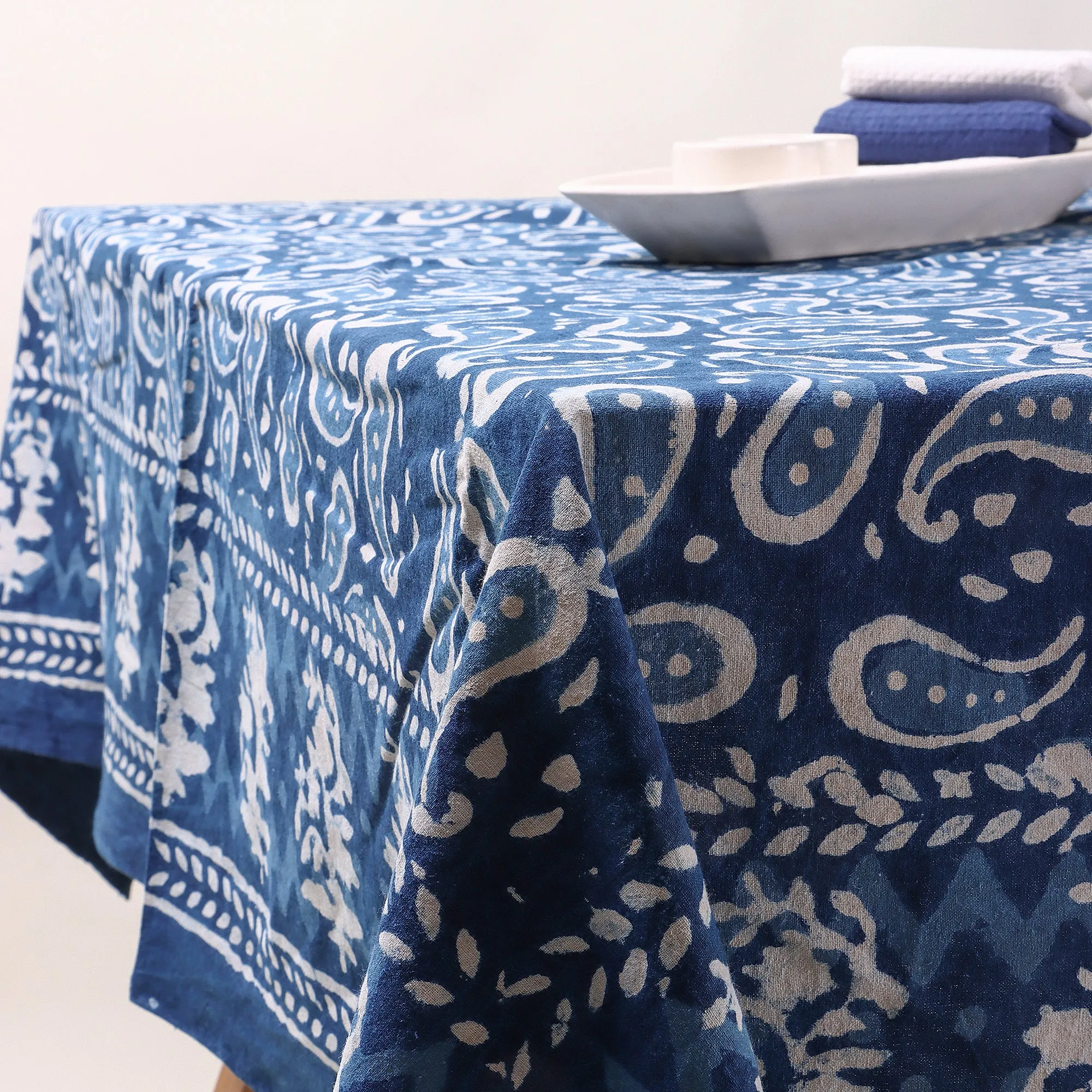 Beautiful Blue Cotton Table Cloth Cover