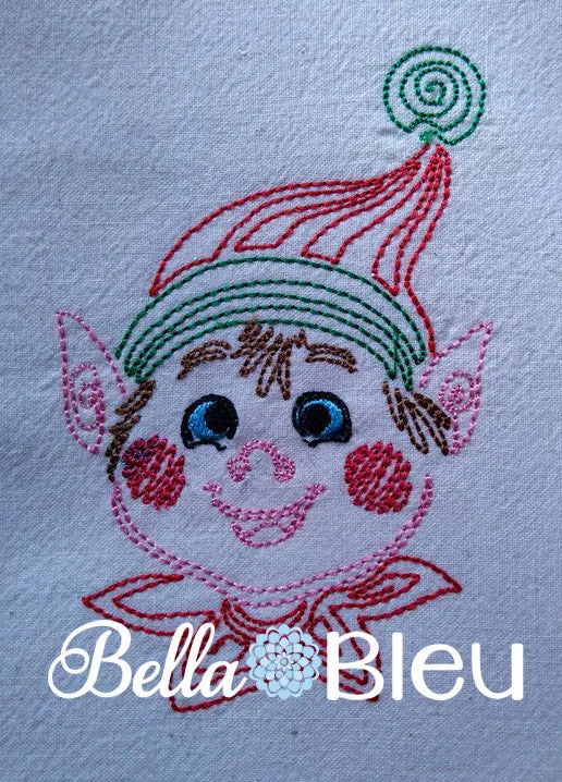 Beautiful Christmas Holiday Boy Elf quick stitch Colorwork Redwork Machine embroidery design