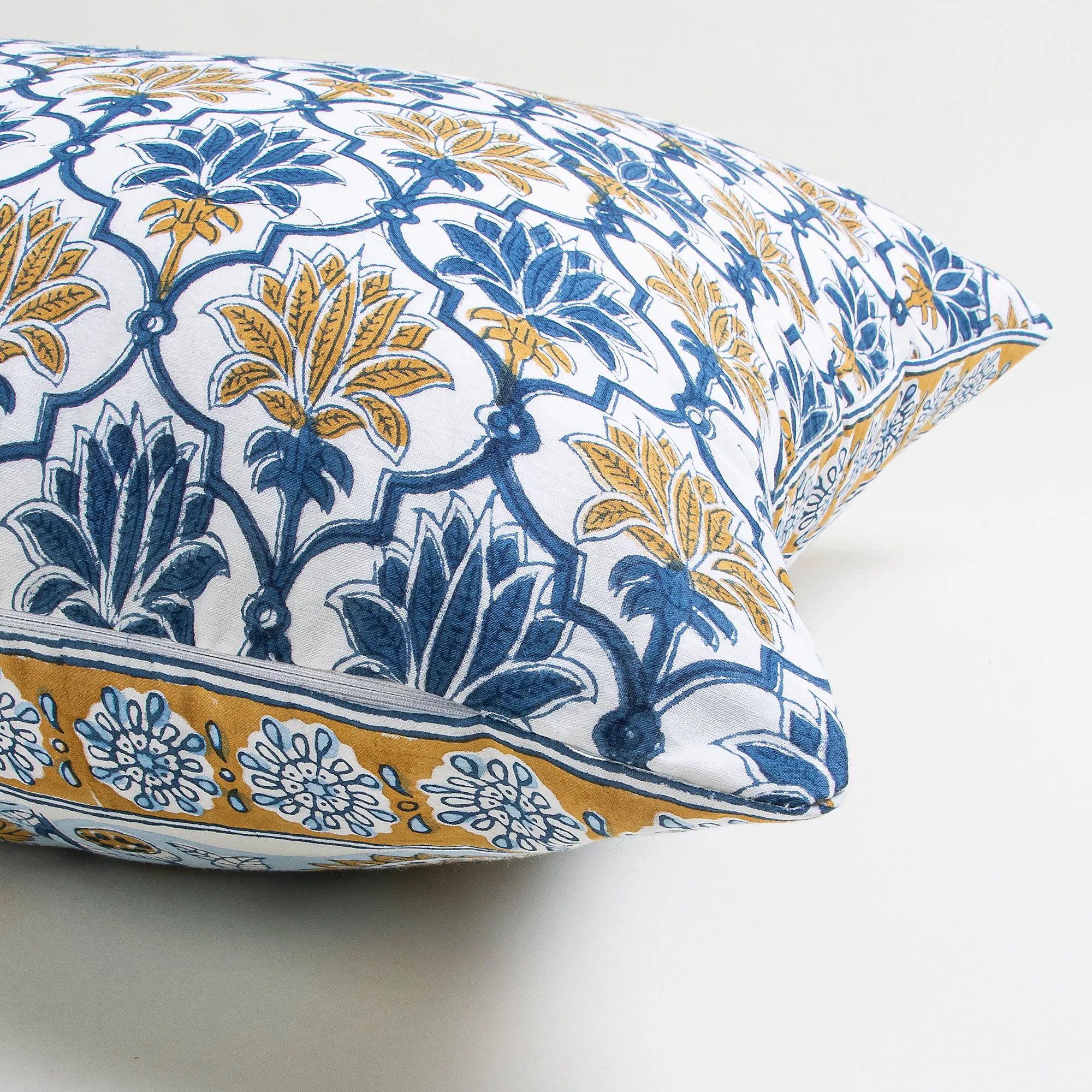 Beautiful Cotton Floral Block Print Pillow Case Reversible