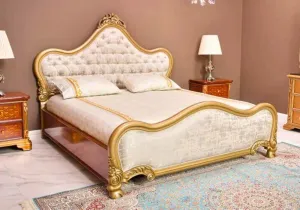 Beautiful European Style Hand Carved Solid Wood Bed Set