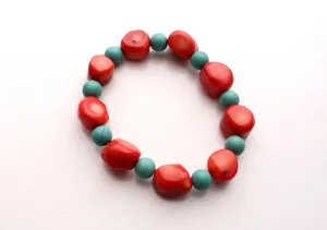 Beautiful Faux Coral and Turquoise Beads Stretchable Bracelet, Yoga Bracelet