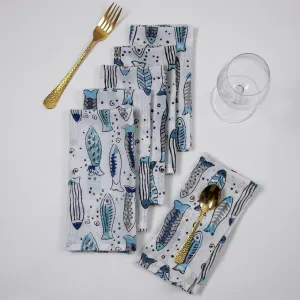 Beautiful Fish Block Printed Cotton Reusable Napkins For Girls & Boys