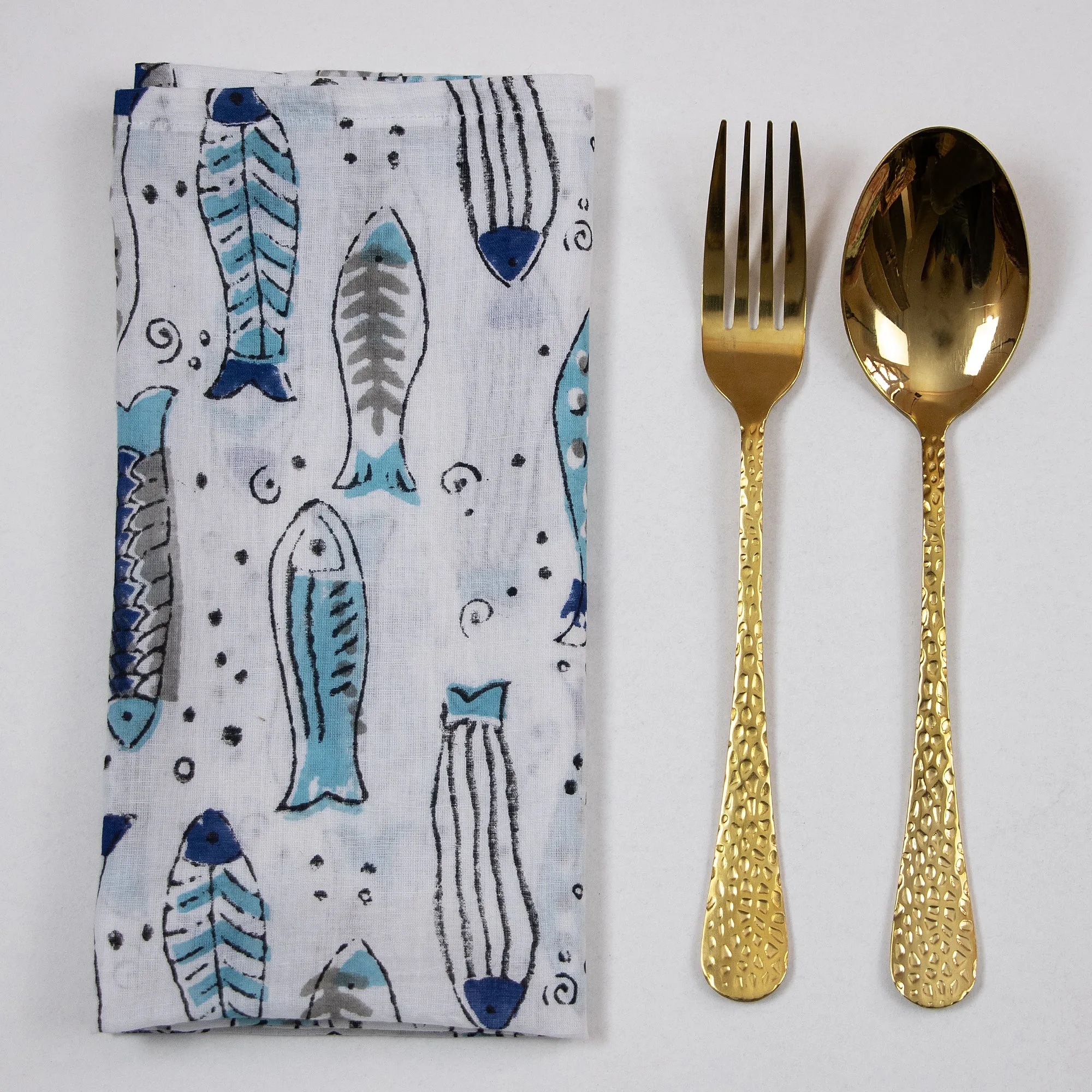 Beautiful Fish Block Printed Cotton Reusable Napkins For Girls & Boys