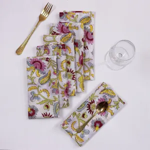 Beautiful Floral Block Printed Soft Cotton Reusable Dining Napkin