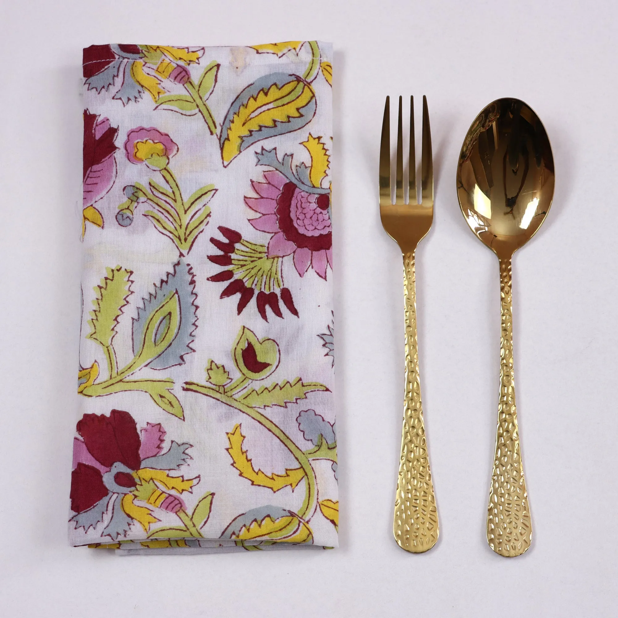 Beautiful Floral Block Printed Soft Cotton Reusable Dining Napkin