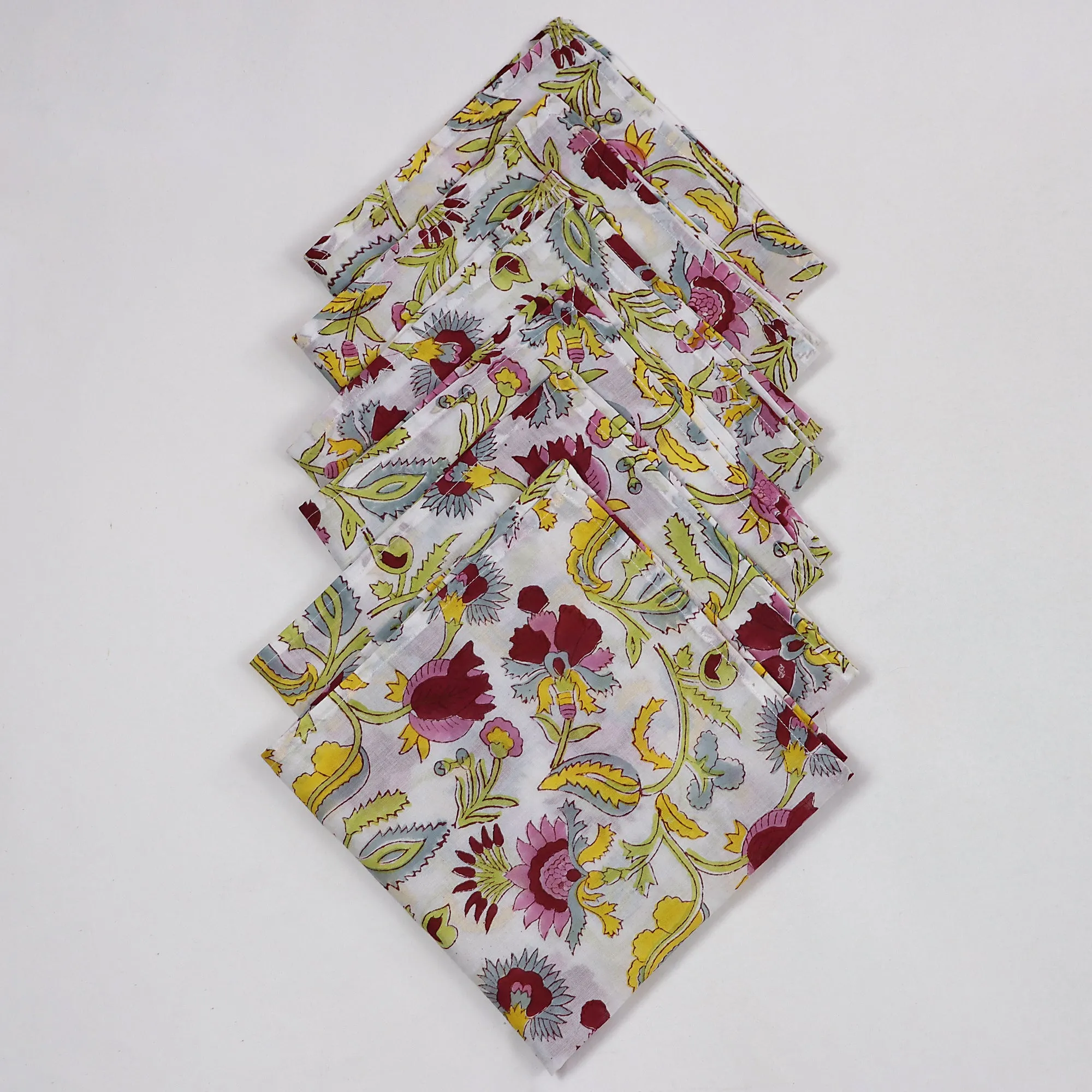 Beautiful Floral Block Printed Soft Cotton Reusable Dining Napkin