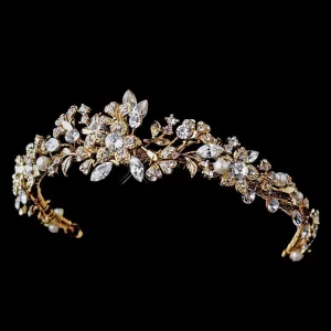 Beautiful Gold Crystal & Pearl Wedding Tiara