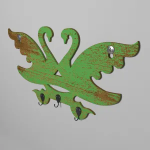 Beautiful Green Swan Wall Hanging Three Hook