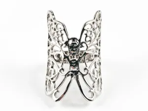 Beautiful Large Realistic Butterfly Design Shape Form Shiny Silver Ring