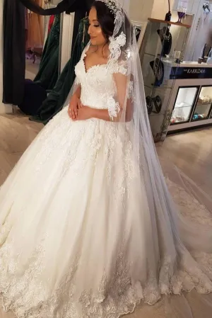 Beautiful Long Princess Off-the-Shoulder Wedding Dress with Lace