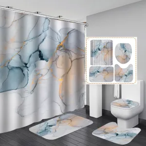 Beautiful Modern Shower Curtains 3D Bathroom Curtain Set Anti-slip Bath Mat Soft Carpet Water Absorption Rugs Home Decoration