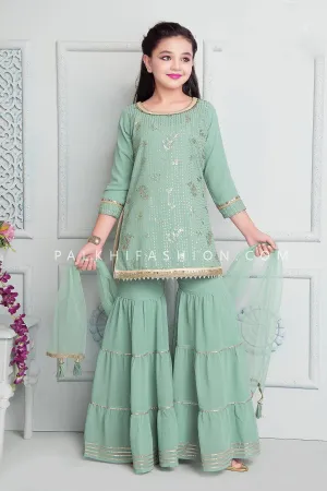 Beautiful Sage Green Palazzo Outfit With Embroidery Work