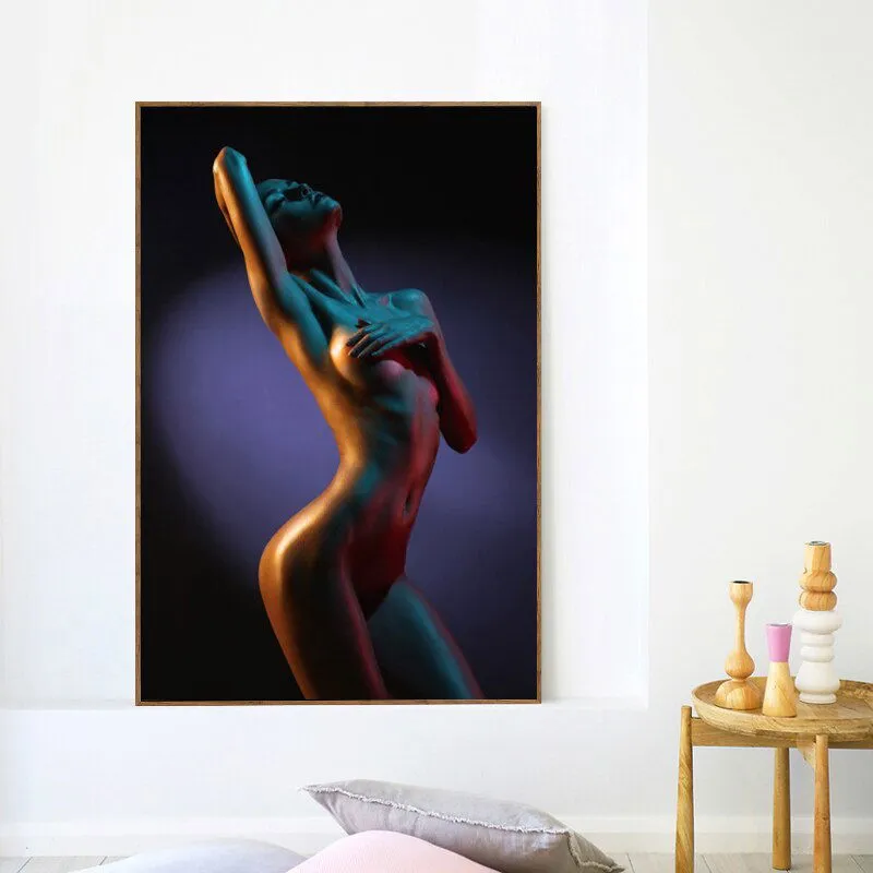 Beautiful slim woman shrouding breasts. Printed on quality art paper.