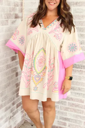 Beautiful Soul Floral Embroidered V Neck Mini Dress