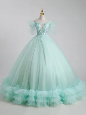 Beautiful Tulle Sequins Long Ball Gown A-Line Tulle Sweet 16 Dress